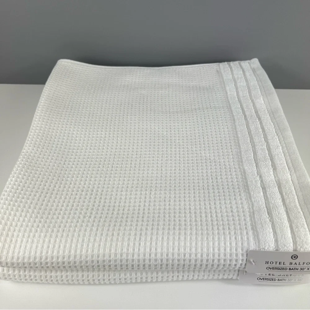 2 Pc Hotel Balfour Oversized Bath Towel Set White Waffle 100% Cotton NEW
